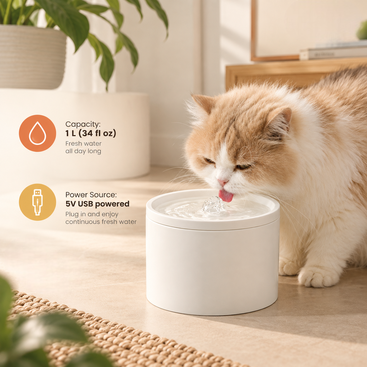 Ceramic Pet Water Fountain – 1L
