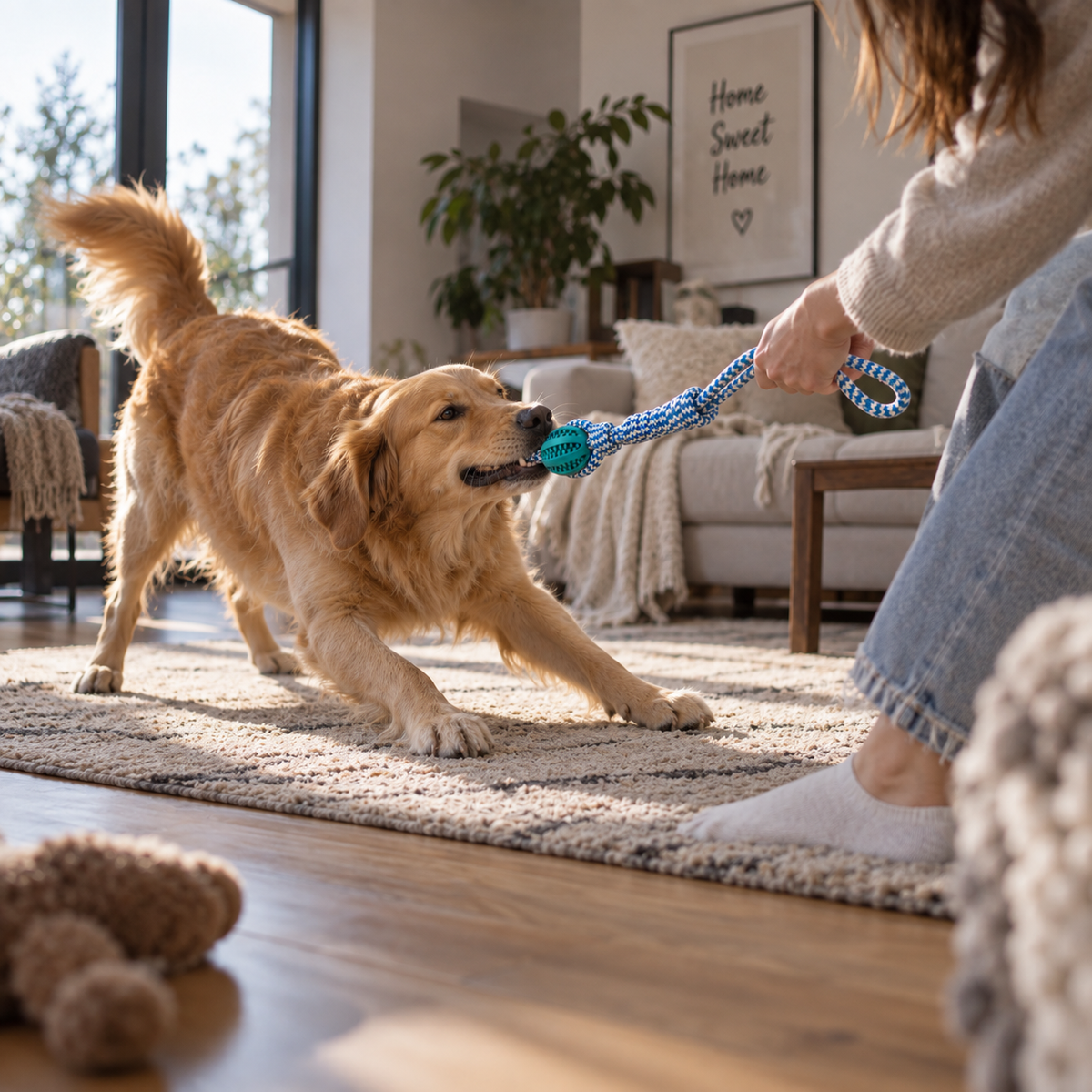 Interactive Rope & Rubber Tug Toy – 13"
